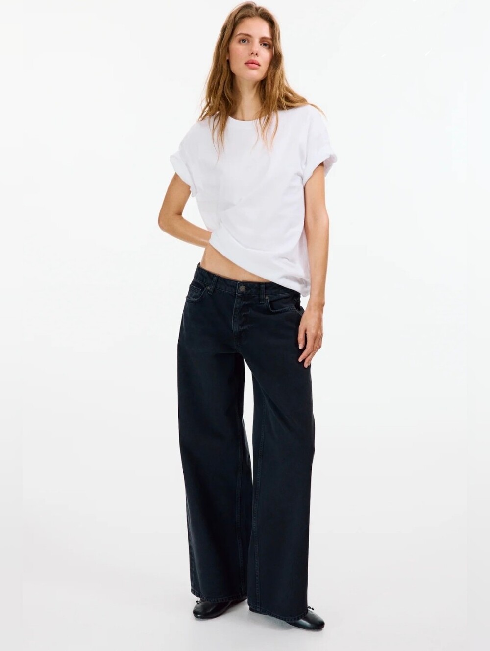 H&M Low Waist Baggy Washed Black Denim Jeans Size 6